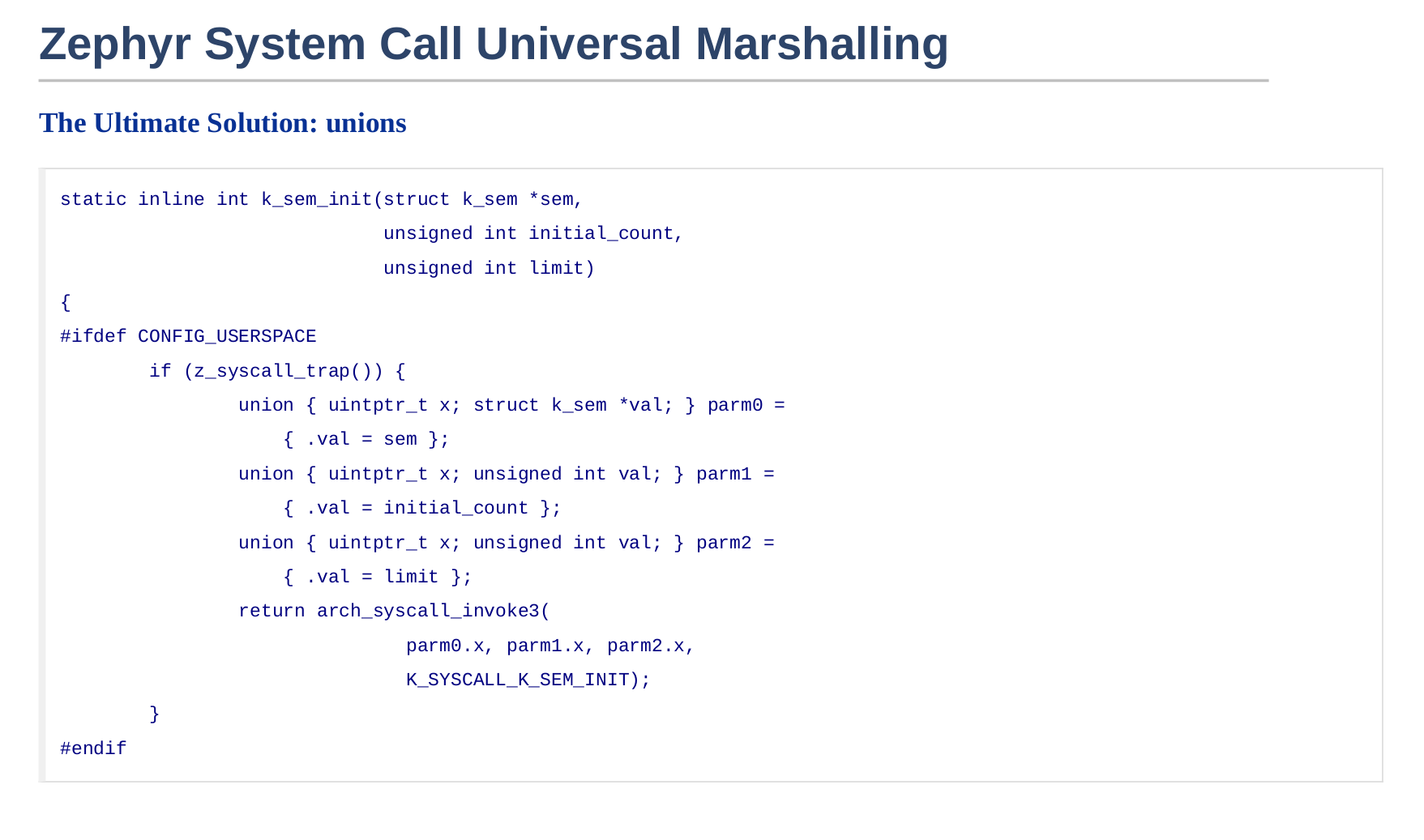 Slide: Zephyr System Call Universal Marshalling